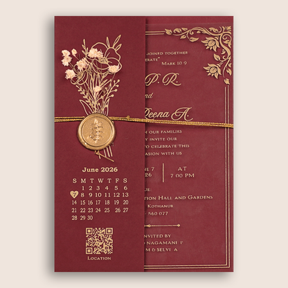 Maroon Floral Wedding Invitation - KVR101