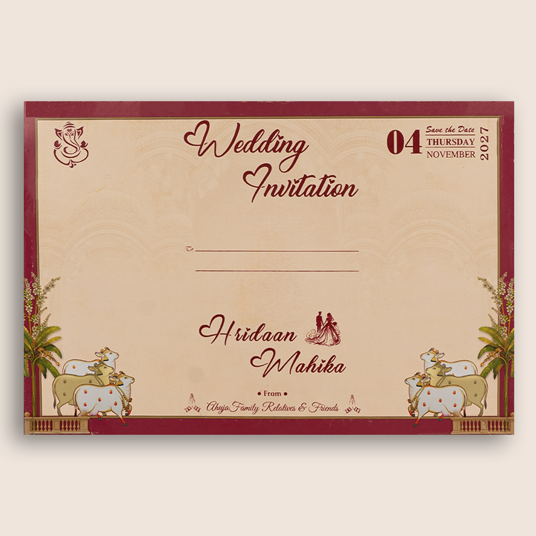 Maroon Elegant Palace Wedding Card - KSH73870