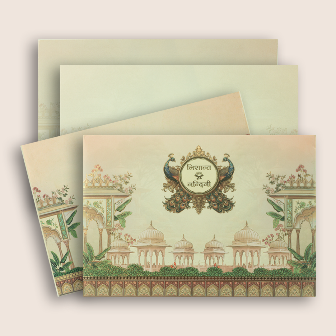 Cream Padded Royal Palace Wedding Card - KAA05480