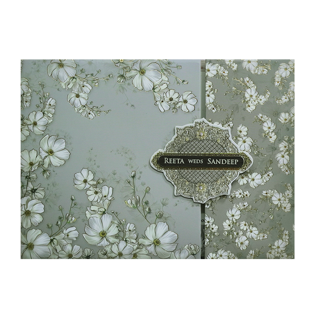 Grey Floral Padded Wedding Card - KSH72960