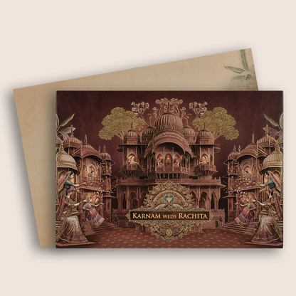 Brown Royal Palace Padded Wedding Card - KAA05980