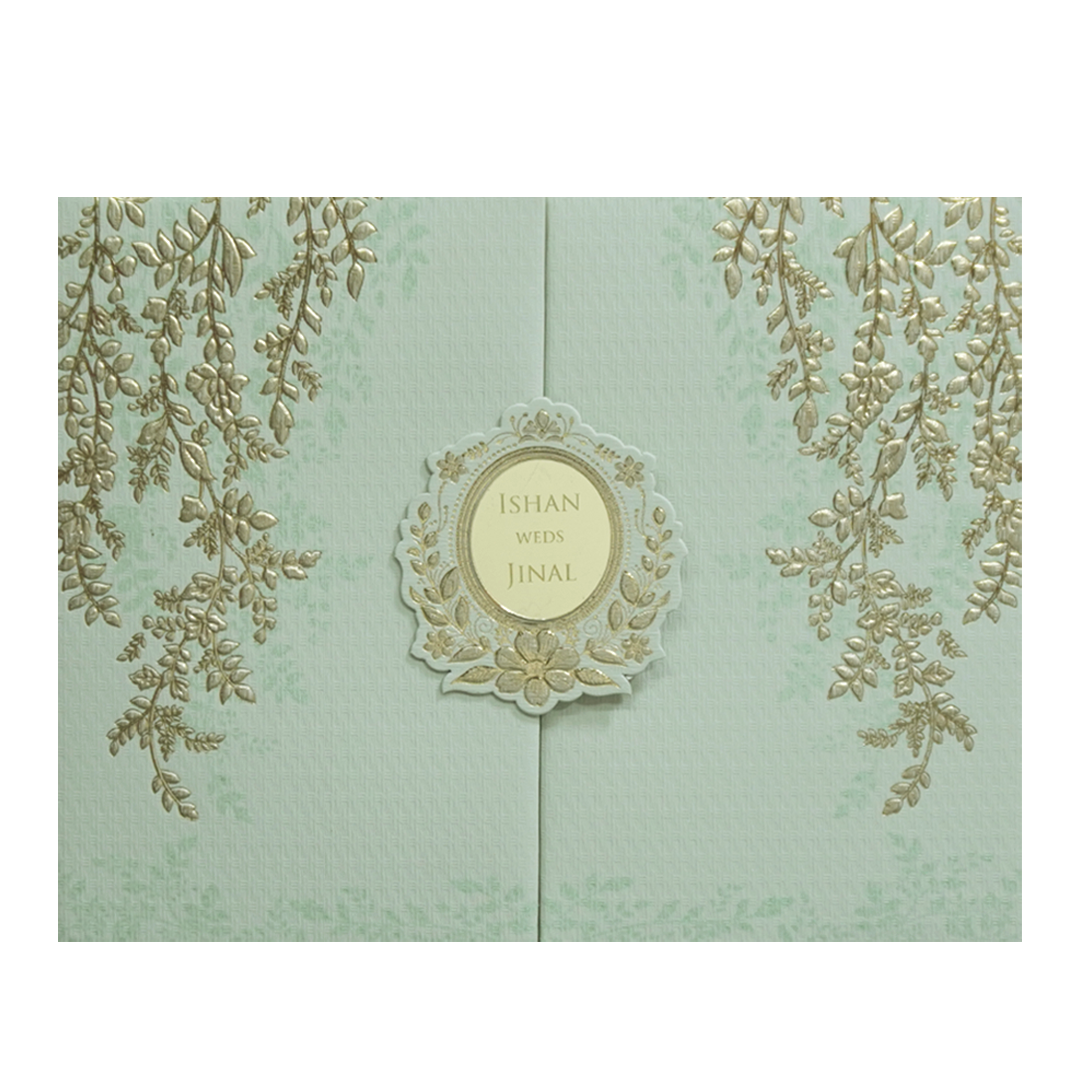 Luxury Green &amp; Gold Padded Wedding Card - KMMWD1113