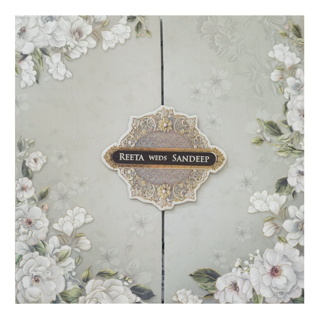 Grey Floral Padded Wedding Card - KSH72790