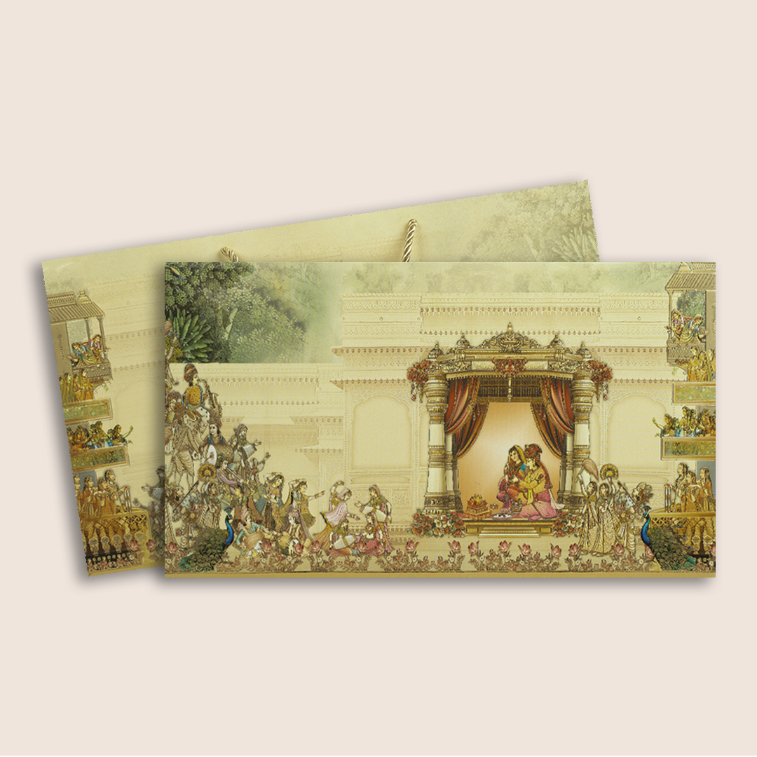 Beige Floral Royal Bride Groom Padded Invitation Card - KPR024690