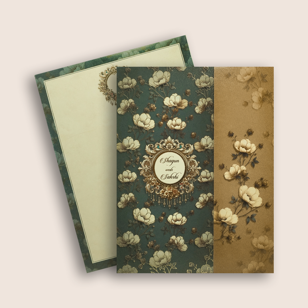 Royal Blue Floral Door Style Wedding Card - KAA05100
