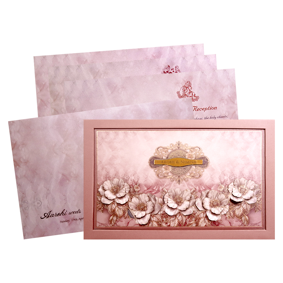 Blush Pink Floral Luxury Wedding Invitation Card-King of Cards
