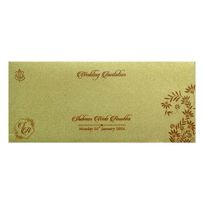 Gold MDF Laser Cutout Wedding Invitation Card with Custom Initials-KRB07030
