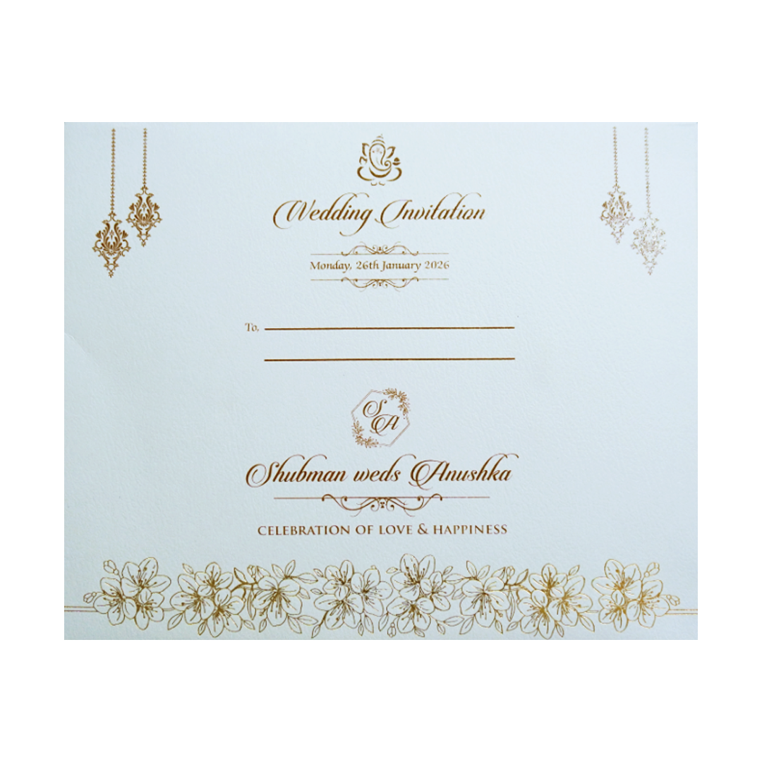 Ivory Laser Cut Gold Foil Wedding Invitation Card with Custom Name-KRB09141