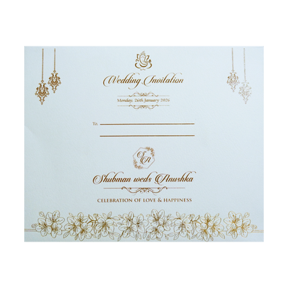 Ivory Laser Cut Gold Foil Wedding Invitation Card with Custom Name-KRB09141