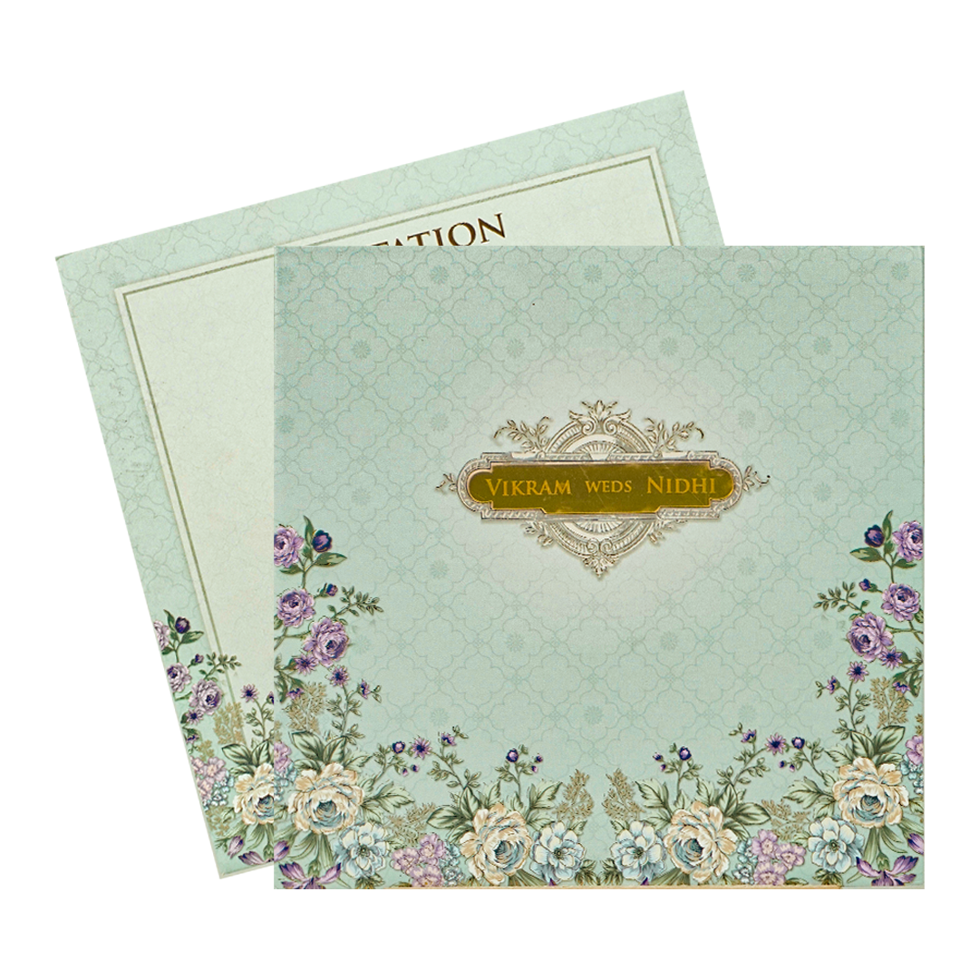 Blue Floral Padded Wedding Card-KRE26560