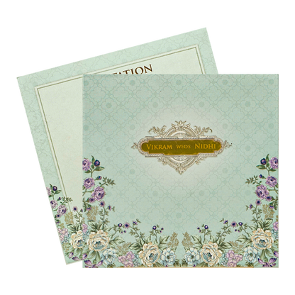 Blue Floral Padded Wedding Card-KRE26560
