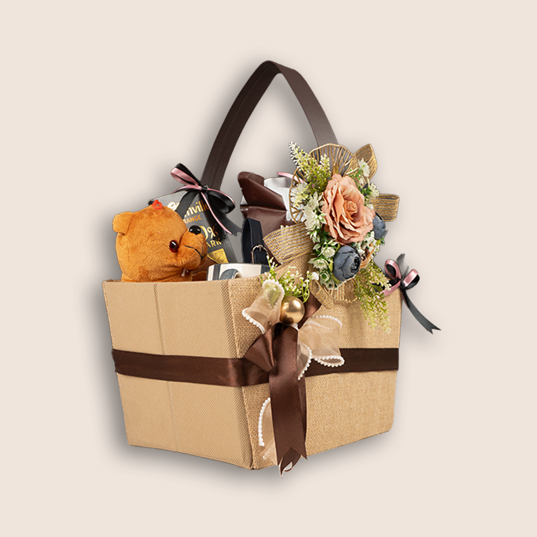 Beige Floral Premium Gift Hamper Basket - KLGH0100