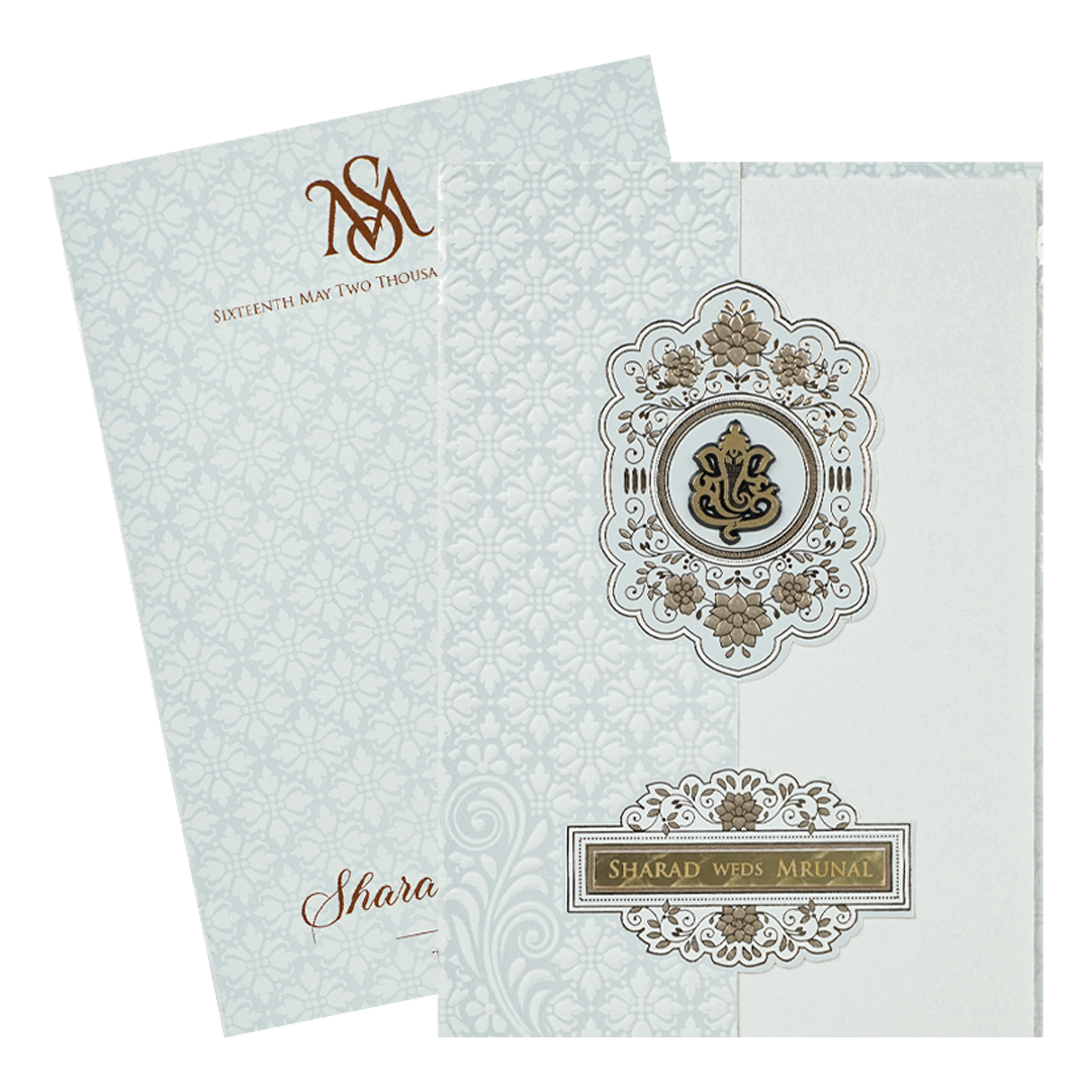 White Monogram Ganesha Floral Wedding card-KRE28680