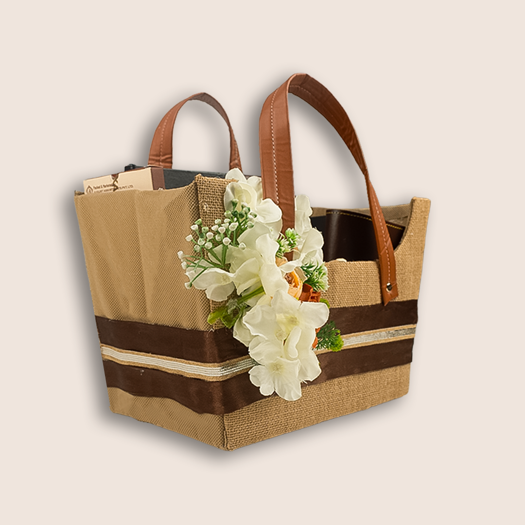 Beige Floral Luxury Gift Hamper Basket - KLGH0160