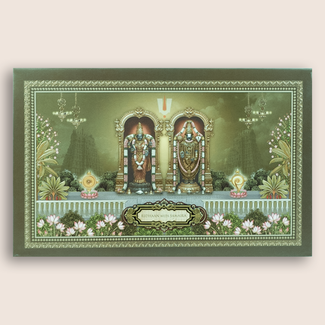 Green Lord Balaji Padmavathi Padded Marriage Card - KVN08060