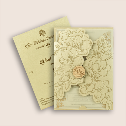 Cream Floral Laser Cut Wedding Invitation - KMARA530