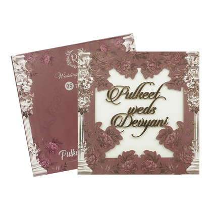Maroon Floral Cutout Wedding Card-KJTS1809