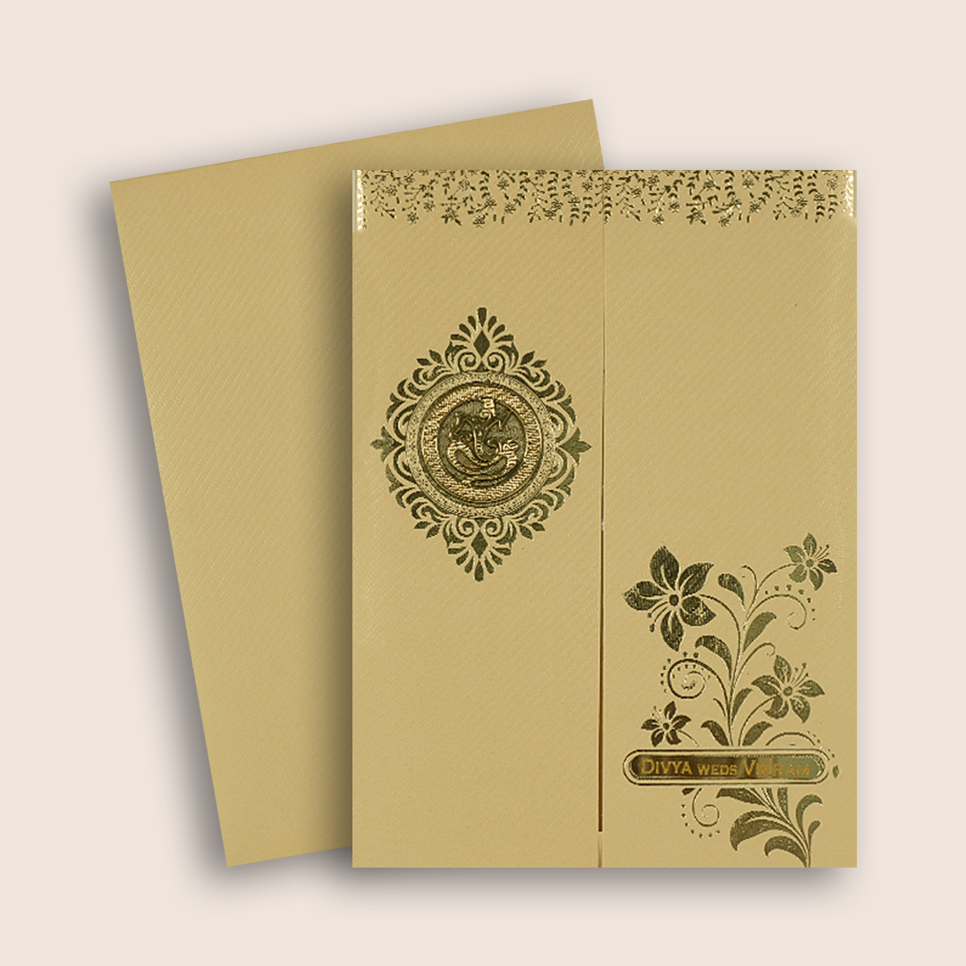 Sandal Floral Door Style Wedding Card - KNKTG049