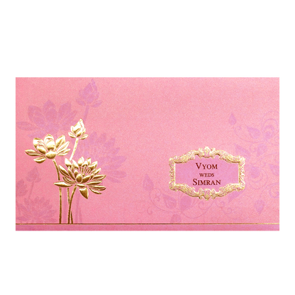 Pink Gold Embossed Flower Wedding Invitation Card-KPR06330
