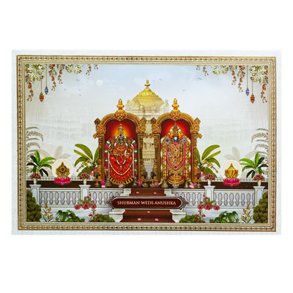 Balaji Padmavati Temple Theme Padded Gold Foil Wedding Invitation Card-KRB09620
