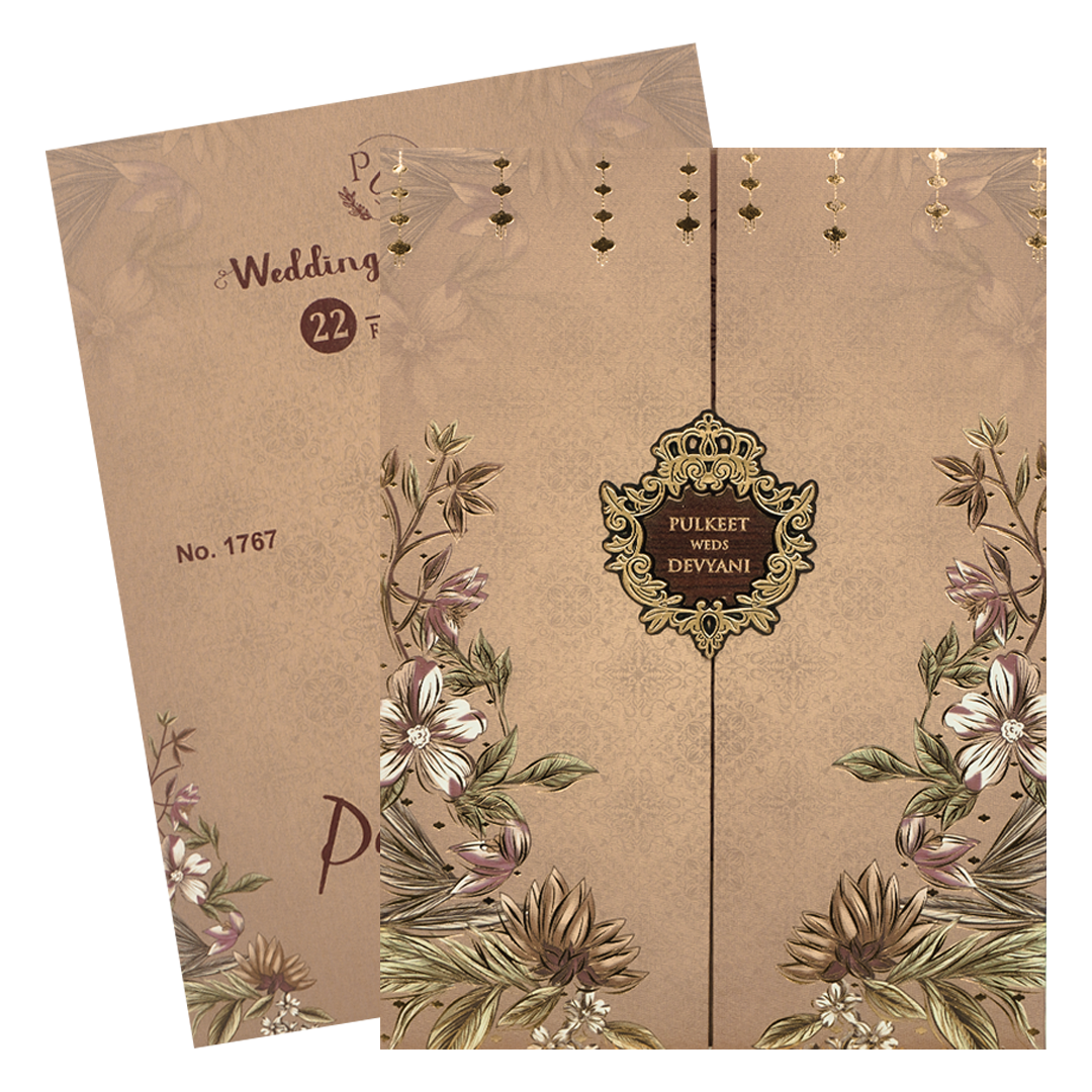 Check out Beige Floral Padded Wedding Card at best price. ✅WhatsApp Support ✅Express Delivery.|King of cards.