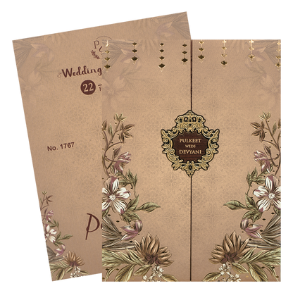 Check out Beige Floral Padded Wedding Card at best price. ✅WhatsApp Support ✅Express Delivery.|King of cards.