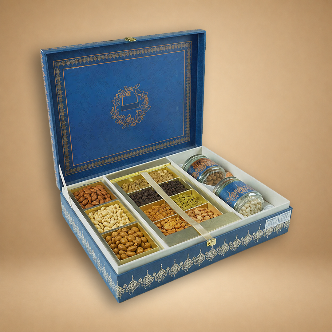 Blue Gold Floral Luxury Invitation Box-KNWD1116