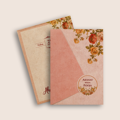 Warm Pink Floral Door Style Wedding Card - KPR07360