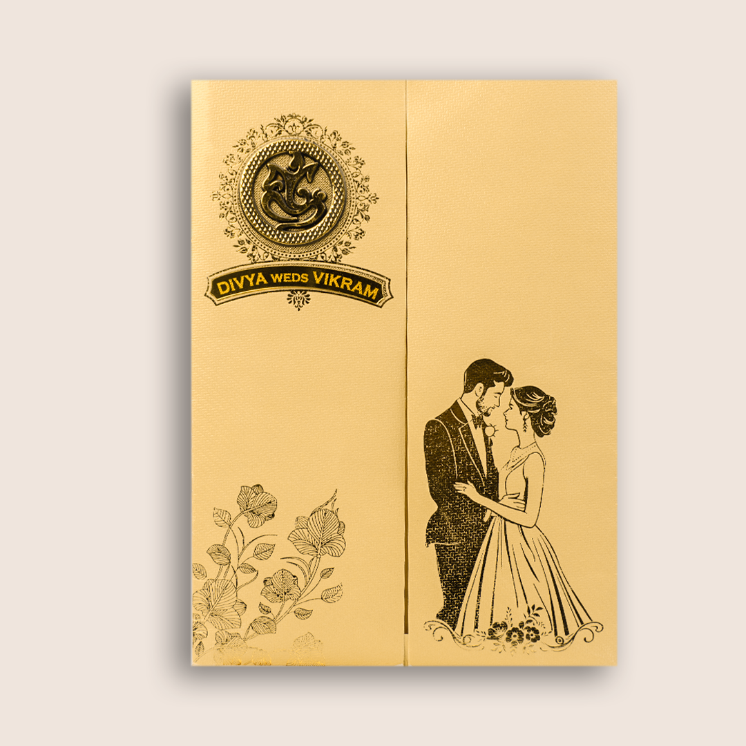 Gold Bride Groom Nameplate Wedding Card-KNKTG037