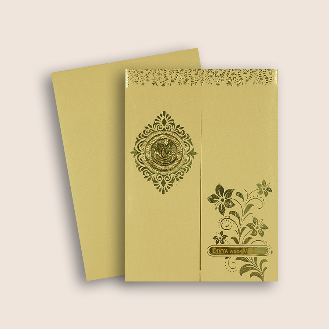 Cream Gold Floral Door Style Wedding Card - KNKTG049