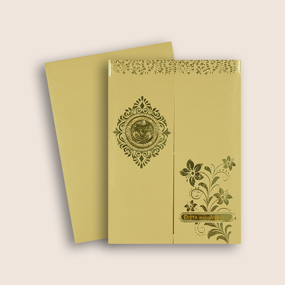Cream Gold Floral Door Style Wedding Card - KNKTG049