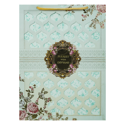 Pastel Blue Floral Jaali Bag Wedding Card-KJTS1838