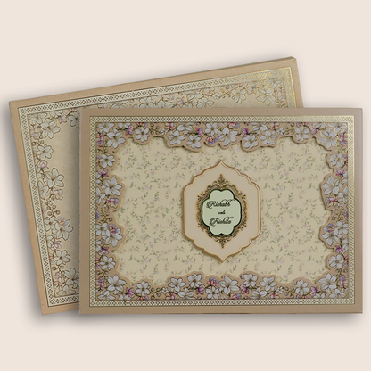 Beige Floral Laser Cut Wedding Card - KAA05990