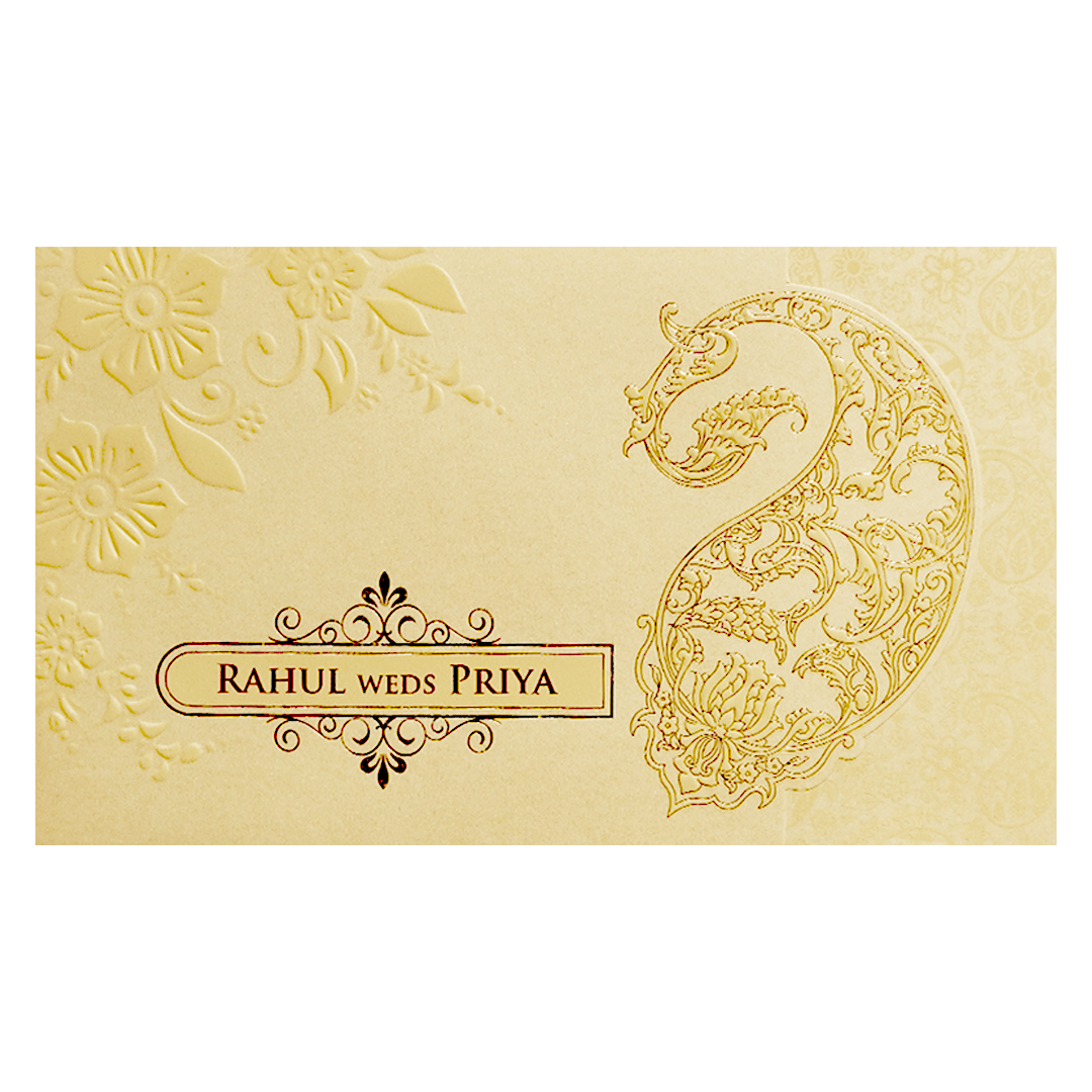 Light Yellow Gold Embossed Paisley Wedding Invitation Card-KPR06380