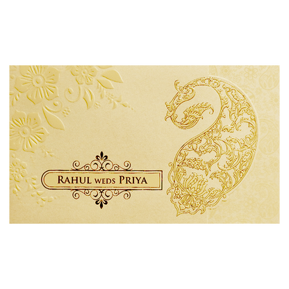 Light Yellow Gold Embossed Paisley Wedding Invitation Card-KPR06380
