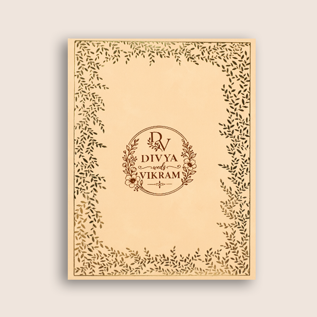 Beige Floral Single Sheet Wedding Invitation - KNPD1904
