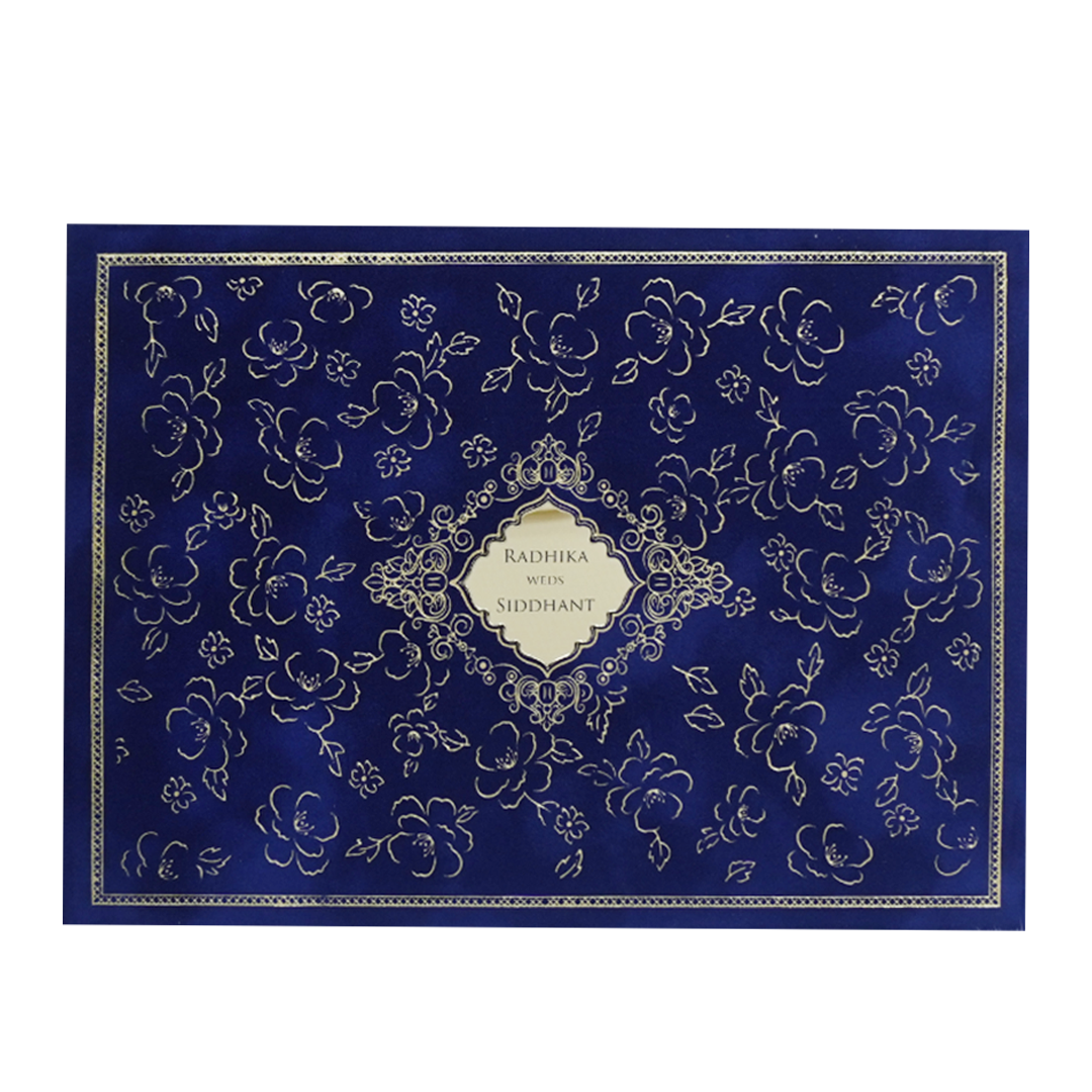 Blue-Gold-Floral-Padded-Wedding-Card -KMMWD1133