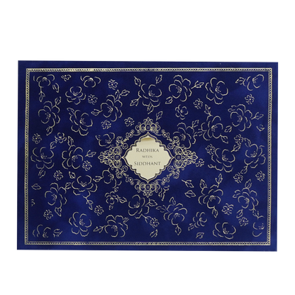 Blue-Gold-Floral-Padded-Wedding-Card -KMMWD1133