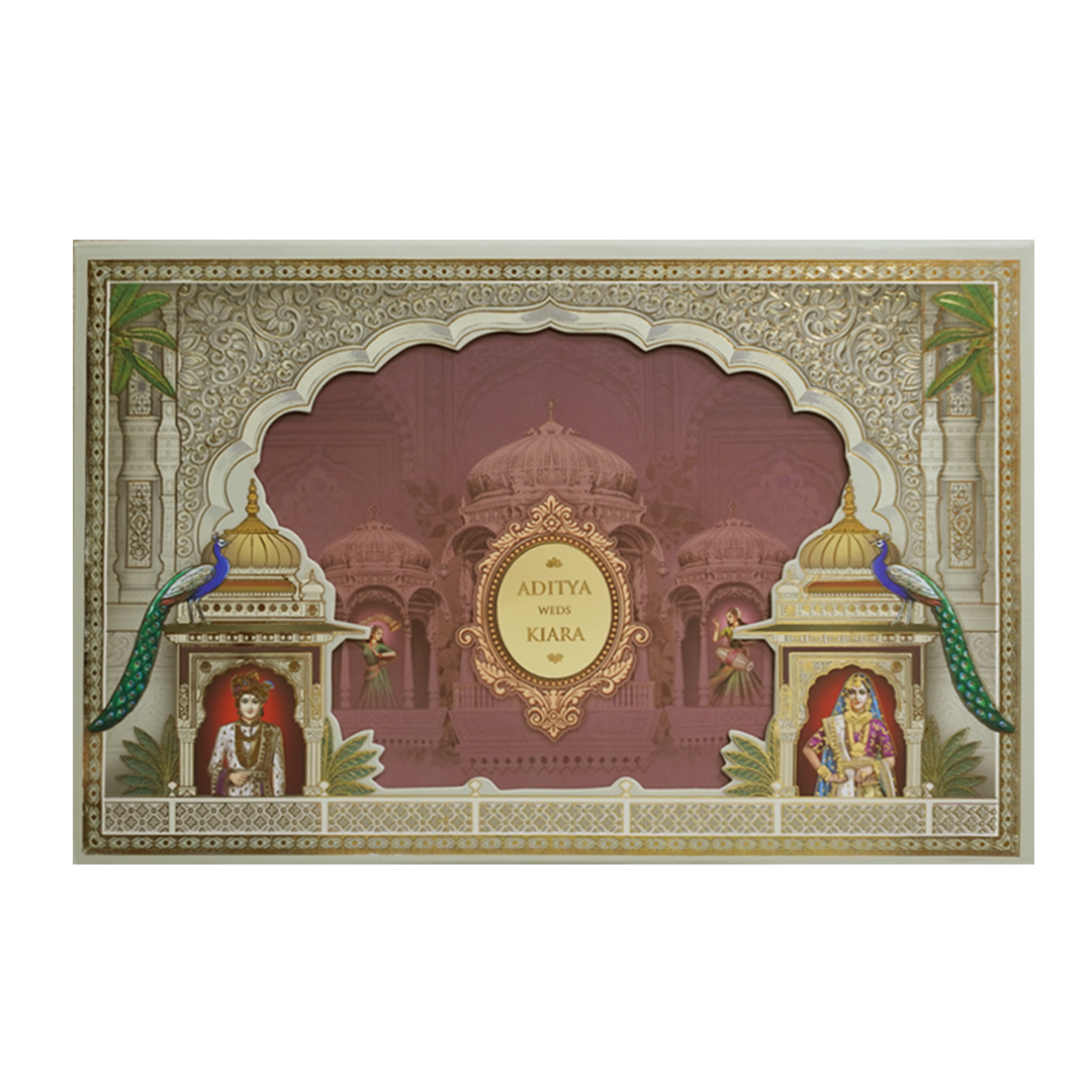 Royal Grey Palace Theme Wedding Card - KFR16310