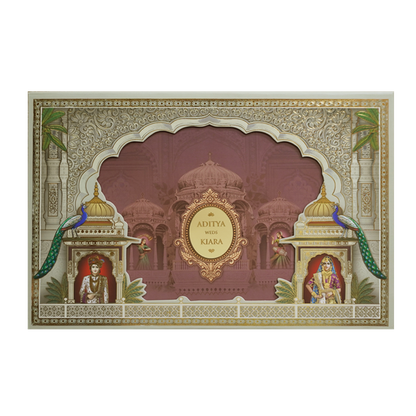 Royal Grey Palace Theme Wedding Card - KFR16310