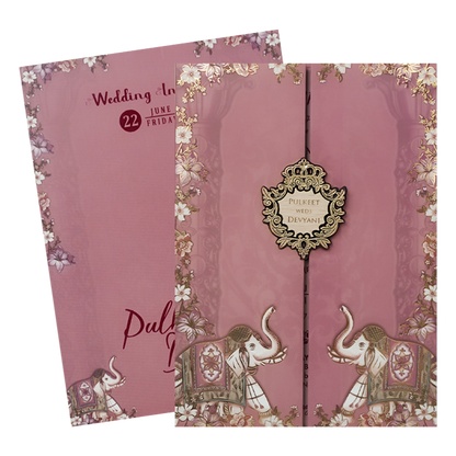 Pink Elephant Floral Padded Wedding Card-KJTS1821