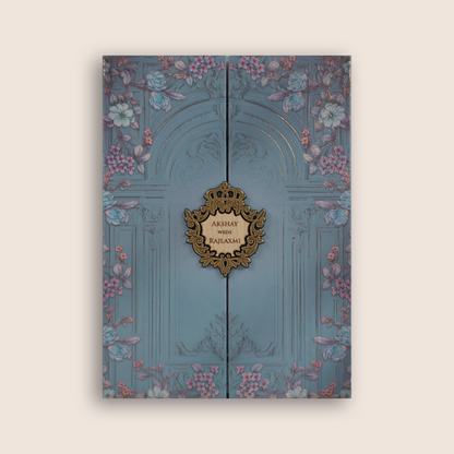 Pastel Blue Floral Door Style Padded Invitation Card - KJTS1929