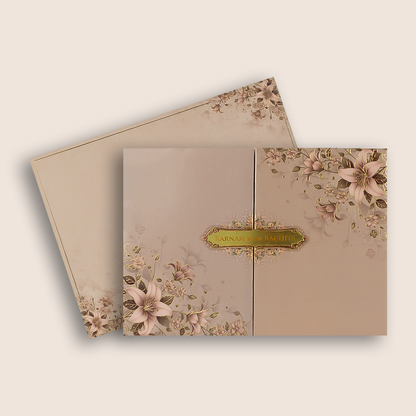Pink Padded Floral Door Style Wedding Card - KAA06070