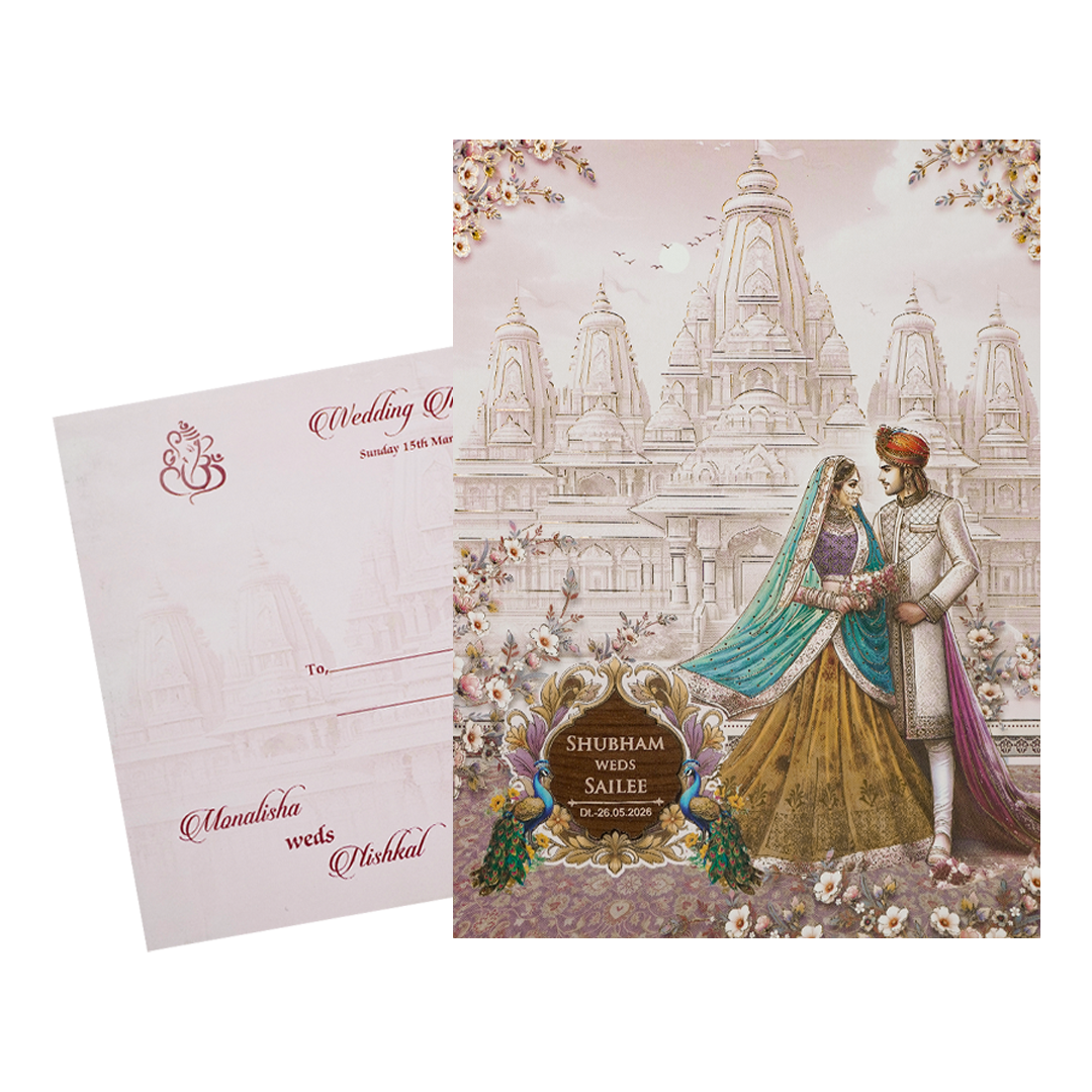 Lavender Temple Couple Padded Wedding Card-KSH72500