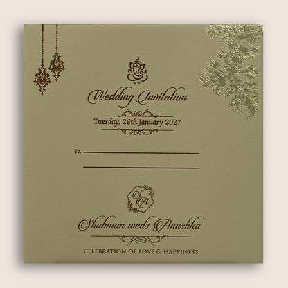 Beige Embossed Floral Door Style Padded Marriage Card - KRB10441