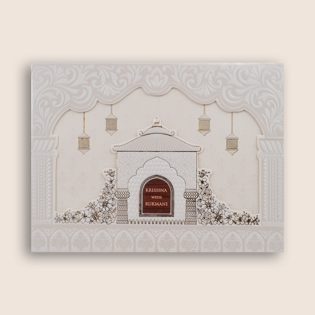White Floral Laser Cut Padded Invitation  Card - KJTS1942