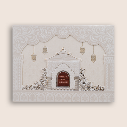 White Floral Laser Cut Padded Invitation  Card - KJTS1942