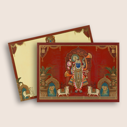 Maroon Lord Shreenathji Padded Wedding Card - KAA06080