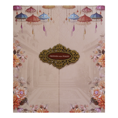 Cream Umbrella Floral Door Wedding Invitation Card - KVN07630