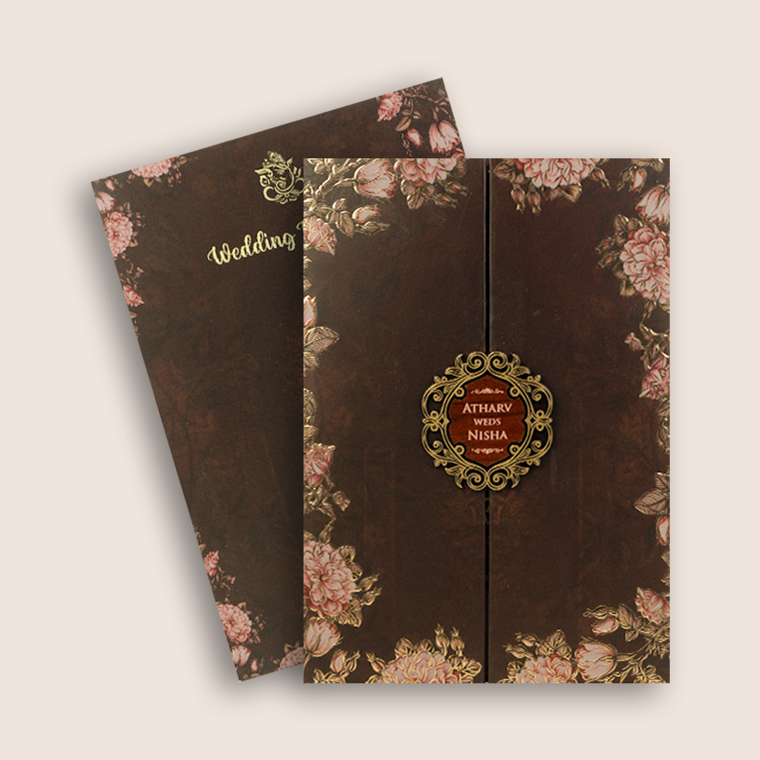 Brown Embossed Rose Floral Wedding Invitation - KVN07780